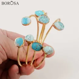 Borosa Pietra blu naturale Bracciale rigido a mano Bracciale irregolare color oro Braccialetti con turchesi naturali per bracciali da donna Charms Cl260 Q07191702