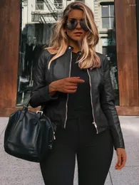 Ytterkläder LW Plus Size Street Faux Leather dragkedja Design Blazer Jacket 2024 Solid Color Mandarin Collar Coats Daily Outerwears For Women