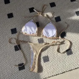 Frauen Badebekleidung Halfter BH Schnürung Tanga Set Stylish Faux Pearl Bikini mit schneller Trocknung für Frauen Sommer