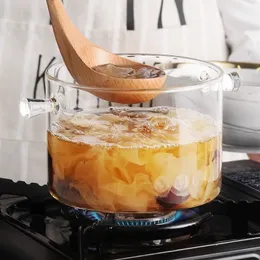 Odporna na ciepło przezroczysta szklana zupa garnka 13515l mikrofalowa ogień ogrzewania miski kuchennej narzędzia do gotowania 240308