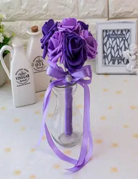 Cheap Rose Wedding Bridal Bouquets Handmade Flowers Artificial Rose Ribbons Wedding Supplies Bride Holding Flowers Brooch Bouquet 3105339