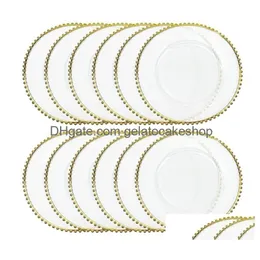 Dishes Plates Luxury Serving Factory Wholesale 8 Inch Gold Sier Rim Clear Beaded Point Glass Dish Charger Plate Drop Delivery Home Dhrys