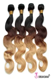 Ombre ludzkie włosy tkają fala ciała 3 lub 4 pakiety trzy ton 1B 4 27 Brazylijskie dziewicze włosy Ombre Hair Extensons Gruby Bundles2330953