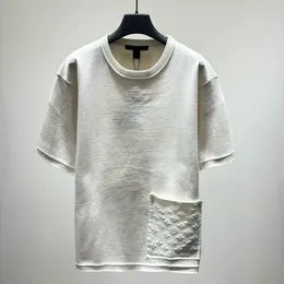 2024 Spring/Summer Cotton, Wool, and Cashmere Silk Blend Knit T-Shirt with Casual Pockets