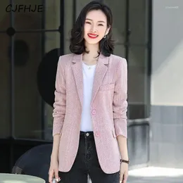 Kvinnors kostymer cjfhje minimalistisk liten kostym jacka vår koreansk modememperatur casual kvinnor rosa smala fit ull