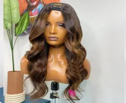 V Part Wig Body Wave Ombre Brown Brown No Glue No Geart Out Human Hair Beginner Histralner U Parts Wigsss Hairs Hairs 250 Den5168300