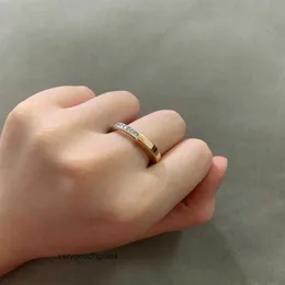 Tifaniym classic T Family TIFF925 Silver V Gold Material Fashion New Lock Half Diamond Single Finger Ring SHNB