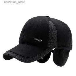 Bollmössor helt nya Autumn Winter Baseball Caps för män med öronflikar Bomull Tjock varma öronmuffar Cap Men Dad Hat Capsy240315