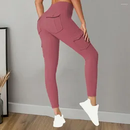 Calça feminina forma de perna modificando ioga de controle de barriga de cintura alta com bolsos múltiplos para mulheres Leggings de corrida esportes de corrida