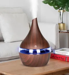 Arom Essential Oil Diffuser 300 ml Luftfuktare USB Electric Wood Ultra Aromaterapi Cool Mist Maker med färglampan för Home3058632