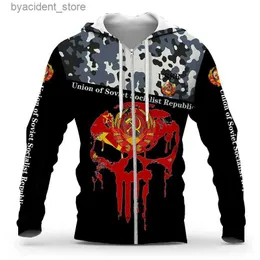 Męskie bluzy bluzy ZSRR Operacje specjalne Camo Army Flag Punisher Skull 3d Man Man Man Zapip Man Empear Pullover Unisex Ogabersia bluza L240315