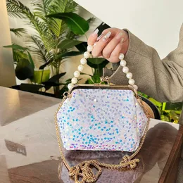 Borse a tracolla Borsa da pranzo primaverile Borse firmate Tote Clip con paillettes Catena di perle Donna Diagonale One Shell 240311