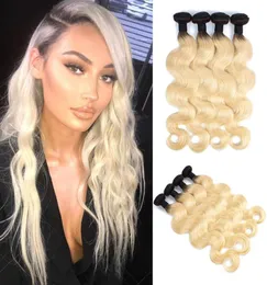 1B 613 OMBRE BLONDE HUMAN HAIR BONDLES 바디 파 페루 처녀 머리카락 3 또는 4 번들 1028 인치 Remy Humman Hair Extensions6120536