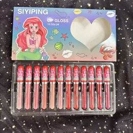 12PCS samt matt flüssigen Lippenstift Kawaii Meerjungfrau Make-up Make-up klassische wasserdichte langlebige volle Lippen Glanz für Mädchen Geschenk 240311