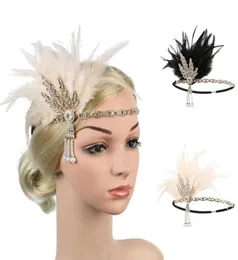 Women Headpiece Feather Flapper العصبة اللامعة Great Gatsby غطاء الرأس الرأس عتيقة Prom Fashion GetSbi Hair Associory7215933