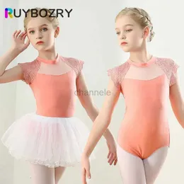 Mädchenkleider RUYBOZRY Mädchen-Ballett-Trikot-Tanzkostüm, zweiteiliges Set mit kurzen Ärmeln, Spitzen-Gymnastik-Trikots, Tutu-Tanzrock-Kostüm 240315