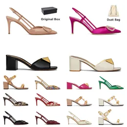 Box Tasarımcı Sapı Sandals ile Toptan Havun Yüksek Topuklu Lüks Kadın Deri Perçin Elbise Ayakkabı Siyah Gümüş Altın Pembe Saç Pembeli Peep-Toes Lady Sexy Loafers Sandale