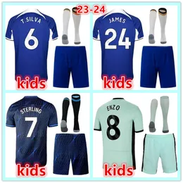 2023 2024 CFC Chelse Kids 축구 키트 양말 축구 유니폼 James Enzo T. Silva Sterling Mudryk Football Jersey 23 24 Chelse a Child 셔츠