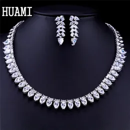 Huami Classic Earrings Necklace Sets Bridal Jewelry Wedding Round Chain Leaf Fashion Joyeria Fina Para Mujer Gift 240228