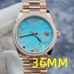 ZP Factory Relógio masculino feminino 36MM daydate Blue Diamond Watch M128345 Roman Digital Sapphire dial Relógio de alta qualidade Designer Watch Relógios à prova d'água