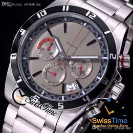 Новый 20530N Miyota Кварцевый хронограф Мужские часы Черный внутренний серый циферблат Маркеры Браслет из нержавеющей стали Секундомер SwissTime B228x