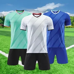 1set Football Suit Multicolor Stripe Spandex Men V-Neck Football Soccer Jerseys Set Mens Sportswear Training Uniform 240307