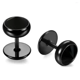 Stud Earrings Men's 8mm Stainless Steel Rubber Black Fake Ear Plugs Tapers CZ Studs Cheater Gauges Illusion Tunnel