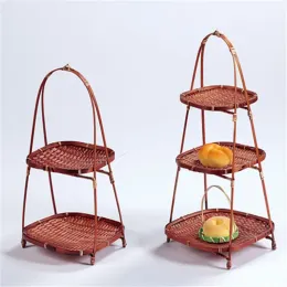 Baskets Bamboo Weaving Straw creative Fruit Basket rack Wicker Bread Food Storage Kitchen Decorate Plate tray Panier Osier Container