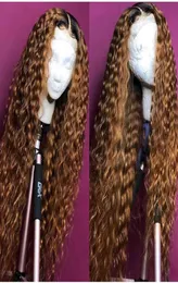 Ombre encaracolado peruca cheia do laço loira dois tons cor 1b 30 brasileiro completo laço frente perucas de cabelo humano kinky encaracolado com cabelo do bebê 3238813