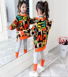 2021 New Kids Clothes Suit Girls Autumn Clothing Fashion Casual Big Children039S Letter Sweater Leggings TwoPiece Set3621290