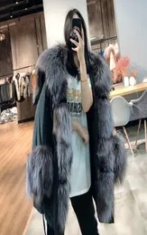 Oftbuy 2020 Kurtka zimowa Kobiety prawdziwy płaszcz futra Big Natural Fox Saccoon Fur Fur Cllar