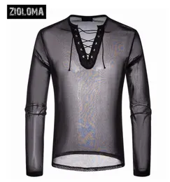 Zioloma Sexy Seethrough Transparent T 셔츠 2018 Long Sleeve Nightclub Tshirt Men5594259