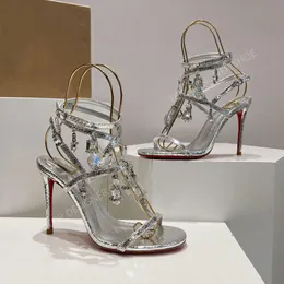 Nowy kryształowy żyrandol ozdobiony sandały szpilki obcasy w klatce buty wieczorne buty kobiety obcasy luksusowe projektanci kostki buty imprezowe Fabryka Fabryka 35-43