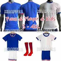 24 25フランスのMbappe Kante Benzema Soccer Jerseys 2024ユーロカップファンプレーヤーバージョンGriezmann Giroud De Foot Men Shirt Kids Kit Varane Dembele