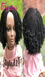 Novas perucas sintéticas curtas para mulheres negras 14 polegadas blac Kinky peruca completa micro trança peruca dianteira do laço com cabelo do bebê 4833410