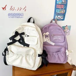 Women Japanese Sweet Backpack Ladies Cute Hit Color Bow Large Capacity Travel Mochila College Style Student School Bag 240304