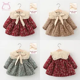 Baby Girl Dresses Spring Warm Cashroom Floral Long Sleeve Toddler Children Clothes 0 To 3 Years Old Kids Costume 240228