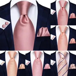 Bow Ties Hi-Tie Designer Gül Pembe Katı İpek Düğün Kravat Erkekler İçin Hediye Kravat Seti Set Handky Cufflink Fashion Business Party Dropshiping