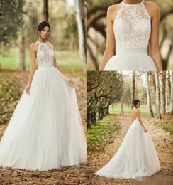 Платья без спинки 2024 Halter кружевные поезда Tulle Arais Criss Cross Braps Custom Stude Country Wedding Gown vestido de YD