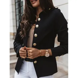 Blazer vintage feminino jaqueta de escritório streetwear outono botão cor sólida elegante manga comprida fino breasted pequeno blazer outwear 240306