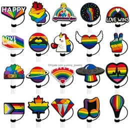 Drinking Sts Lgbt Rainbow Love Sile St Toppers Accessories Er Charms Reusable Splash Proof Dust Plug Decorative 8Mm/10Mm Drop Delivery Otw3Y