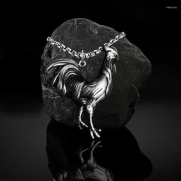Pendant Necklaces 2024 Trend Animal Rooster Chicken Retro Men's Cock Necklace Ancient Tin Charm With 60Cm Stainless Steel Sweater Chain