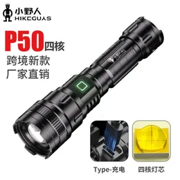 Ny USB -laddning av rund laser Strong Light Aluminium Alloy P50 ficklampa Teleskopisk mini Zoom Remote Shooting Outdoor 526400