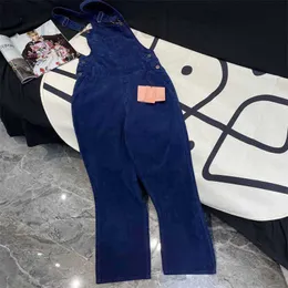 Women's Jumpsuits & Rompers designer 2024 early spring new Nanyou MIU sports girl style versatile slimming corduroy blue denim shoulder strap straight leg pants DHHK