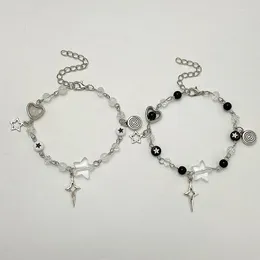 Bangle Trendy Y2K Couple Bracelets For Women Girl Hollow Pentagram Guitar Pendant Beaded Bracelet Friends Jewelry Gift