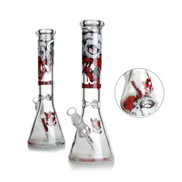 Phoenix 14 inches 7mm Thick Beaker Bong Blood Skull Decals Big Glass Water Pipes With Ice Catcher Hookah Smoking Water Bongs