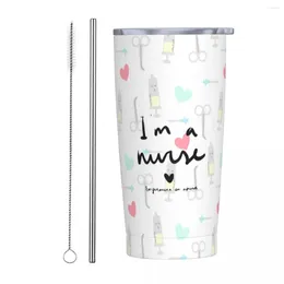 Tumblers Bonito Enfermera En Apuros Tumbler isolado com canudos e tampa de aço inoxidável caneca de café de viagem 20 onças canecas de parede dupla copo