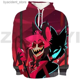 Herren Hoodies Sweatshirts Kawaii Cartoon Hazbin 3D Druck Hoodie Hotel Sweatshirt Frühling Herbst Anime Kapuzenpullover Harajujku Männer Kleidung Trainingsanzug Weiblich L240315