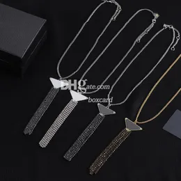 Rhinestone Tassel Necklaces Luxury Triangle Matal Pendant Necklaces Letter Plated Necklaces With Box