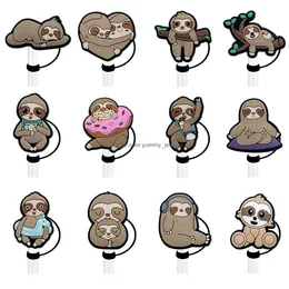 Drinking Sts Sloth Animals Sile St Toppers Accessories Er Charms Reusable Splash Proof Dust Plug Decorative 8Mm/10Mm Party Drop Delive Otyxq